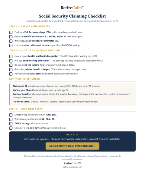 Social Security Claiming Checklist